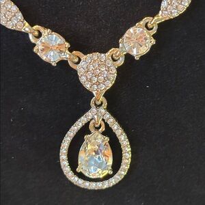 Givenchy Gold Tone Crystal Pear Stone Pendant Necklace